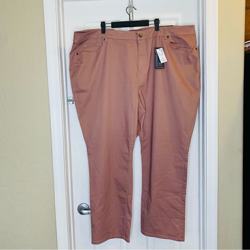 Avenue Denim Luxe Sateen Straight Leg Jeans Plus Size 32 Dusty Rose Color